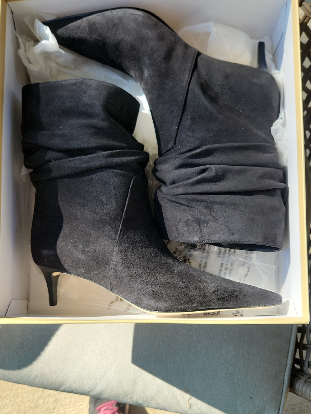 Women's Black Suede Slouch Ankle Boots - Kitten Heel
